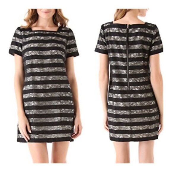 Marc by Marc Jacobs Lucienne Mini Dress Black & White Striped Laces - Picture 1 of 14